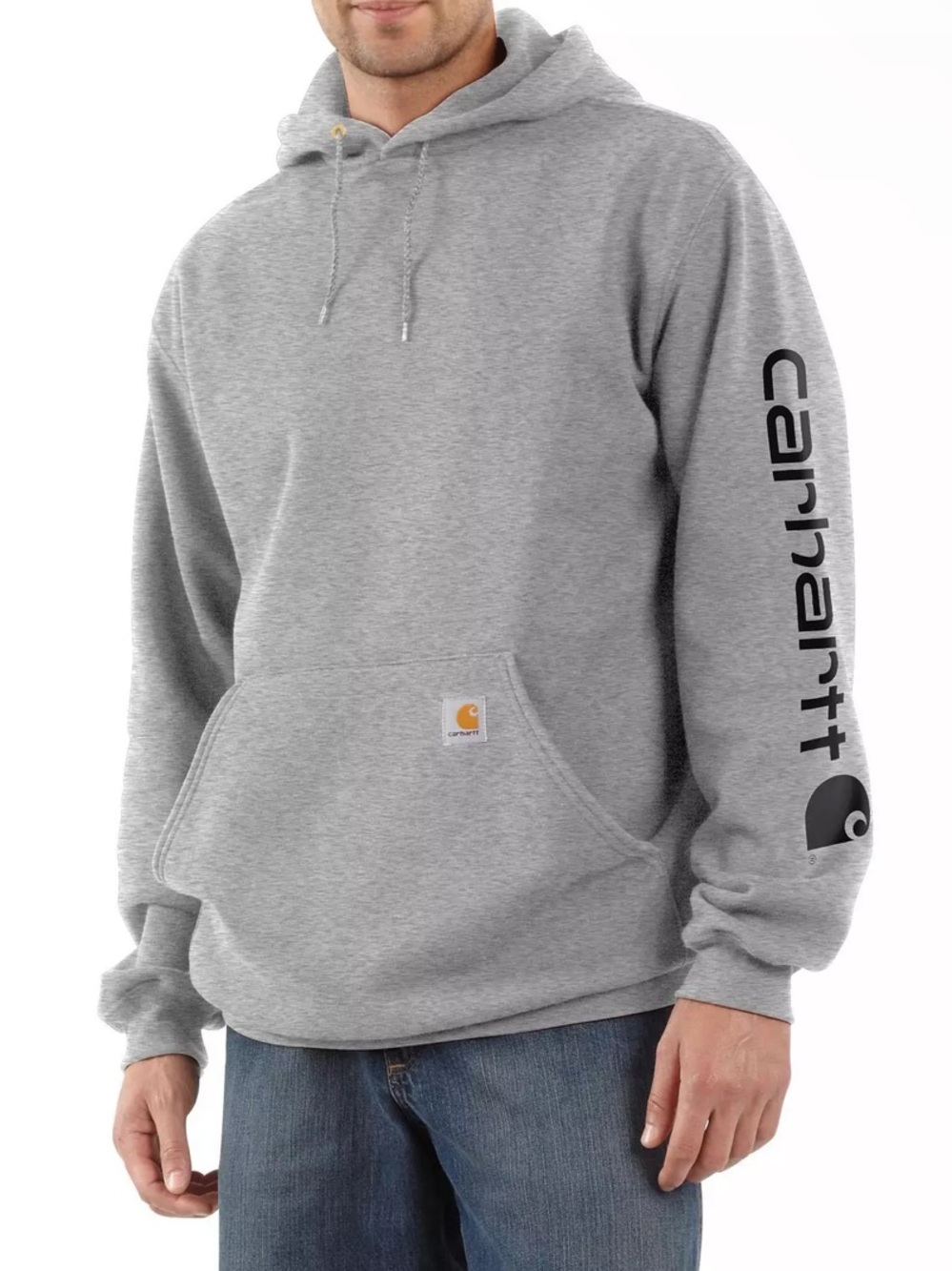 Carhartt Gray Pullover Hoodie with Black Sleeve Logo